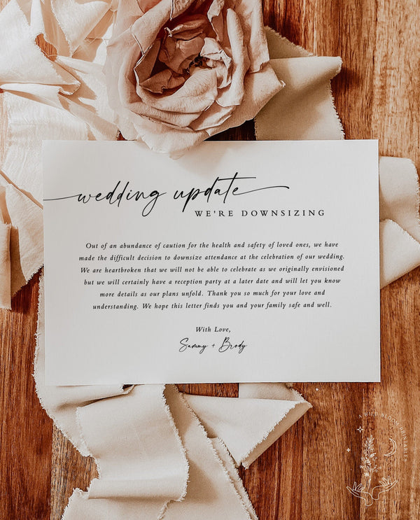 Minimalist Wedding Downsize Announcement Card | Covid Wedding Update 