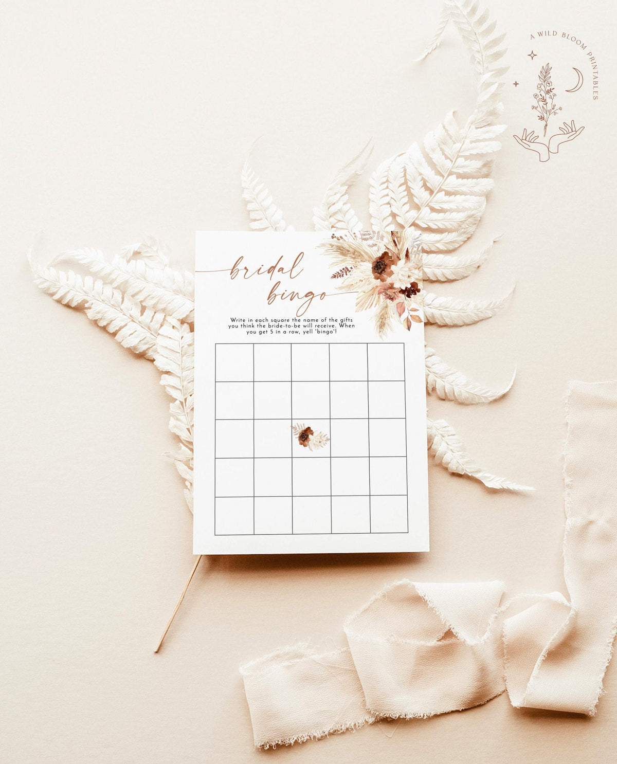 Pampas Grass Bridal Bingo Game | Boho Bridal Shower Game