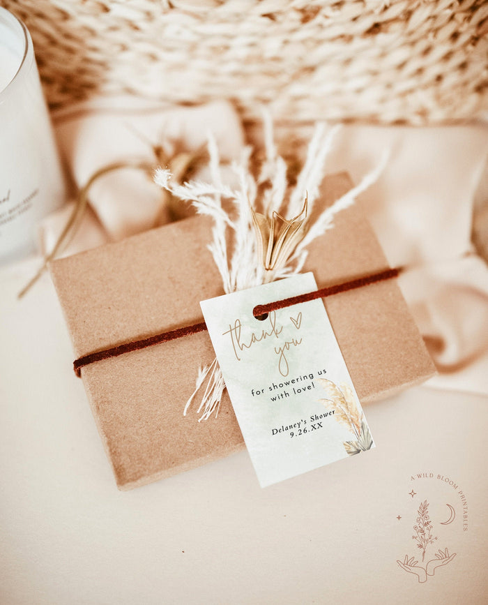 Pampas Grass Thank You Shower Favor Tag | Editable Favor Tag Template