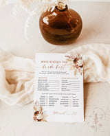 Who Knows The Bride-To-Be Best Game | Boho Bridal Trivia Shower Game
