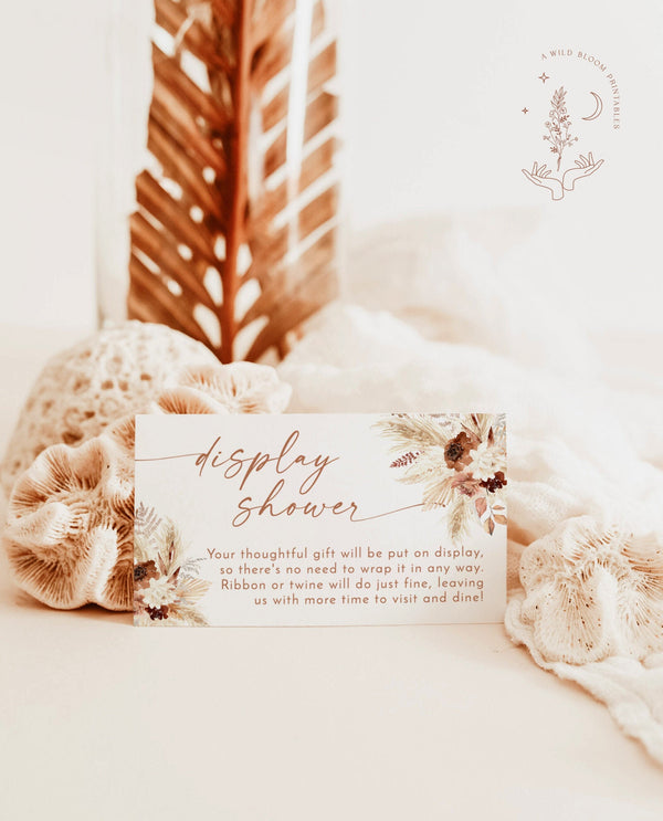 Boho Display Shower Card | Pampas Grass Display Shower Card | Boho Bridal Display Shower Insert | Bohemian Bridal Shower | A4