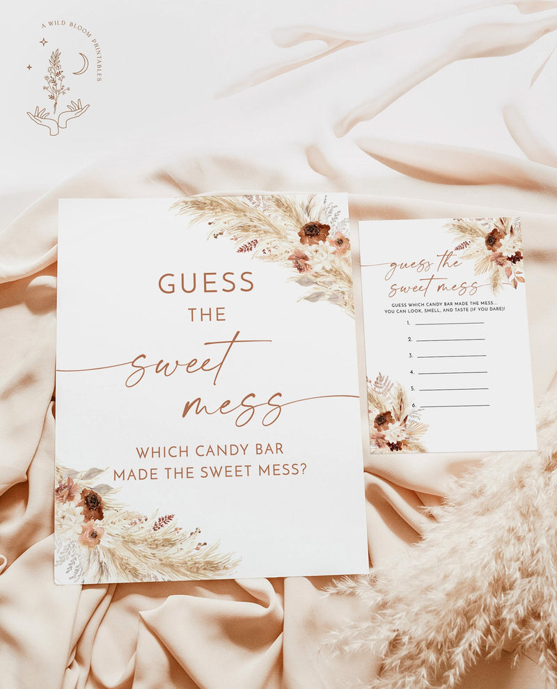 Guess the Sweet Mess | Dirty Diaper Game | Candy Bar Baby Shower Game | Boho Baby Shower Game | Pampas Grass Baby Shower | A4