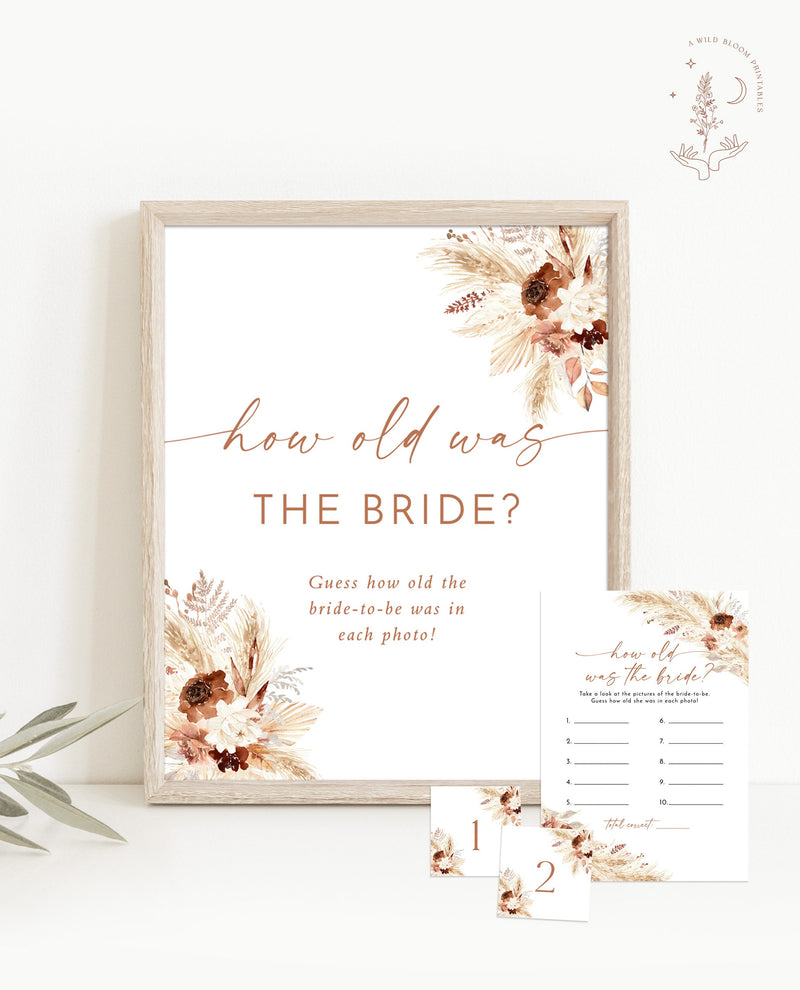 How Old Was the Bride Game | Guess the Bride's Age | How Old Was the Bride-To-Be Bridal Shower Game | Pampas Grass Bridal Shower Game | A4