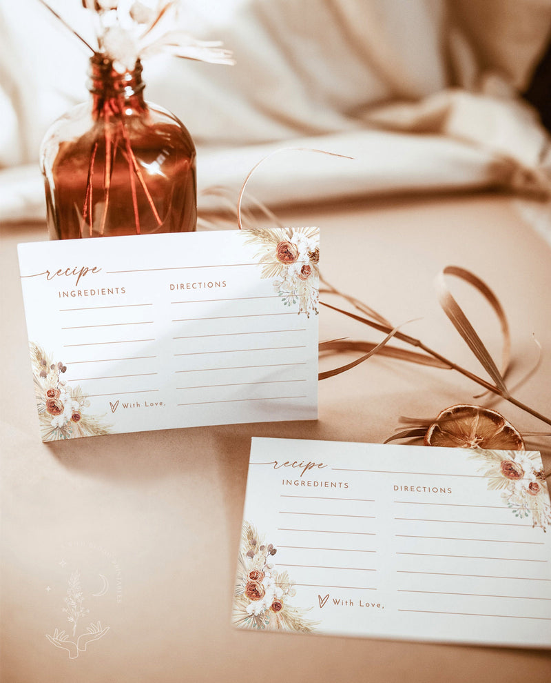 Bridal Shower Recipe Card | Pampas Grass Bridal Shower Recipe Card 