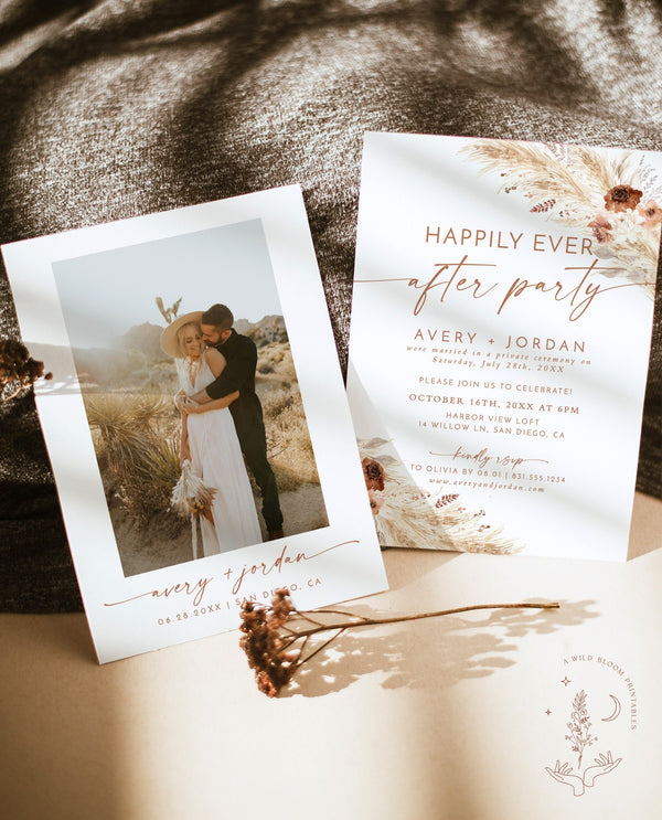 Photo Wedding Announcement | Photo Elopement Announcement | Nothing Fancy Just Love | Happily Ever After Party Invite | Boho Invite A4