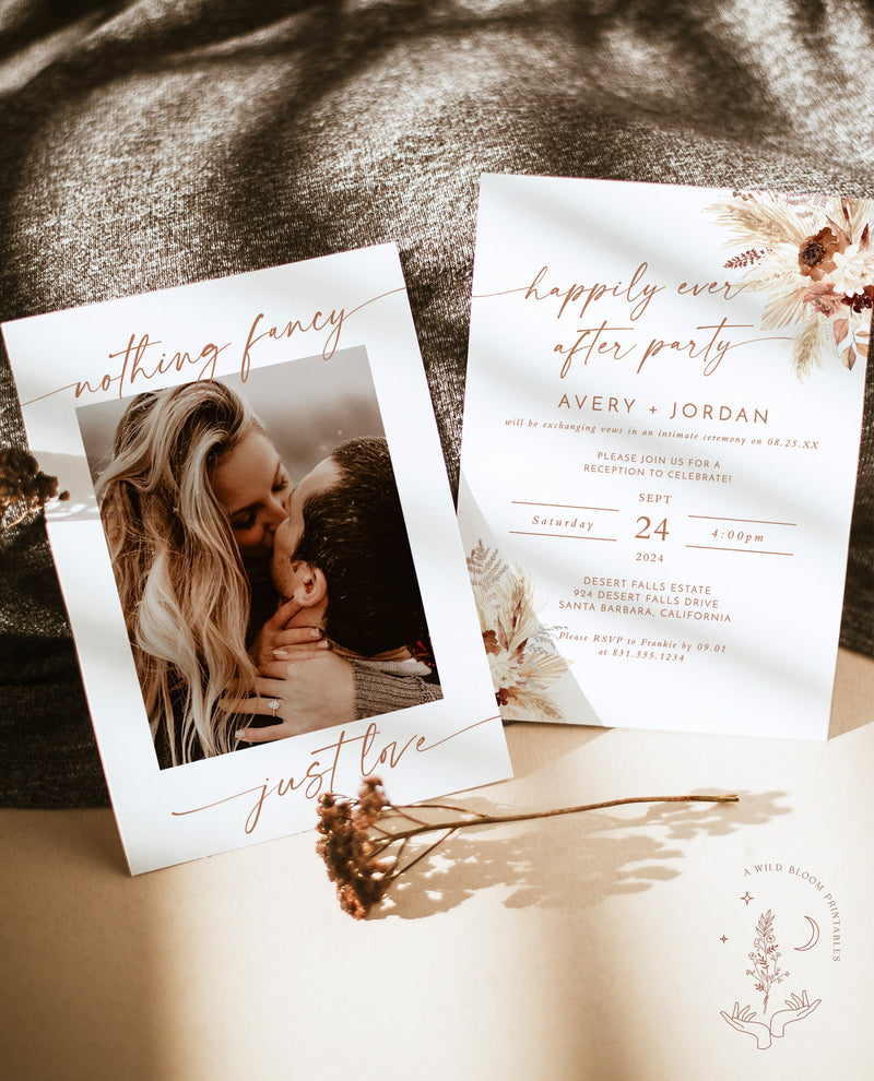 Photo Wedding Announcement | Photo Elopement Announcement | Nothing Fancy Just Love | Happily Ever After Party Invite | Reception Card | A4