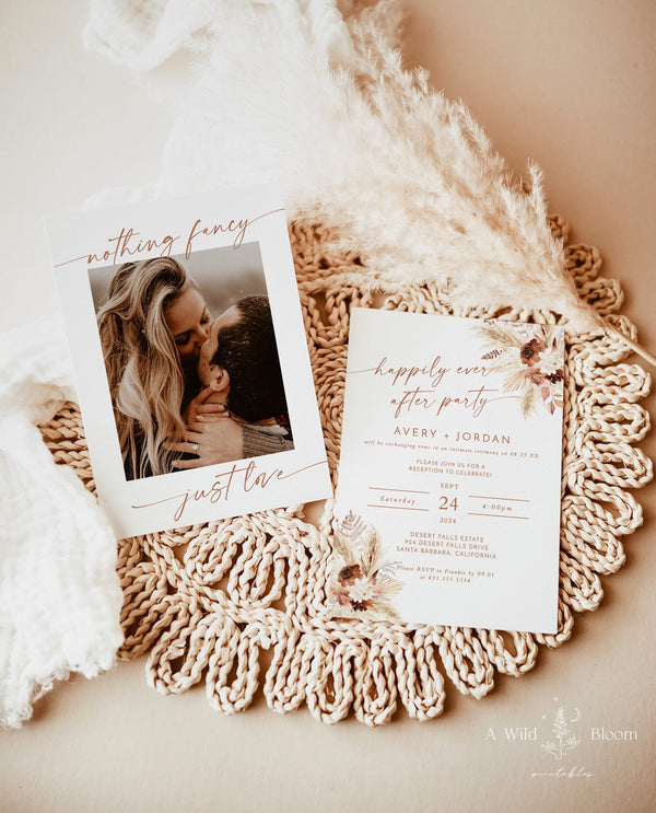 Photo Wedding Announcement | Photo Elopement Announcement | Nothing Fancy Just Love | Happily Ever After Party Invite | Reception Card | A4