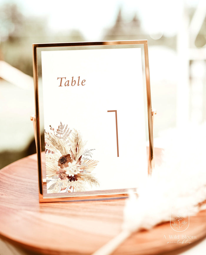 Boho Wedding Table Number | Pampas Grass Wedding Table Number