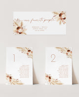 Pampas Grass Seating Chart Card Template | Editable Wedding Seat Cards 