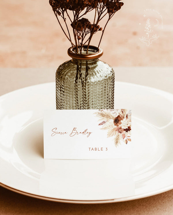 Boho Place Card Template | Wedding Place Cards | Desert Wedding Place Cards | Pampas Grass Wedding Place Card Template | A4