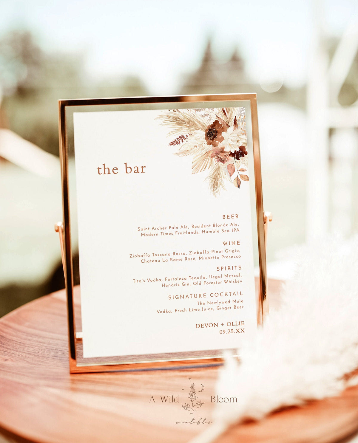 Bohemian Drink Menu Template | Pampas Grass Cocktail Menu