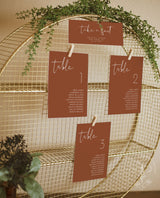 Terracotta Wedding Seating Chart Cards | Minimalist Wedding Table Seating Chart Cards