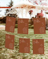 Terracotta Wedding Seating Chart Cards | Minimalist Wedding Table Seating Chart Cards