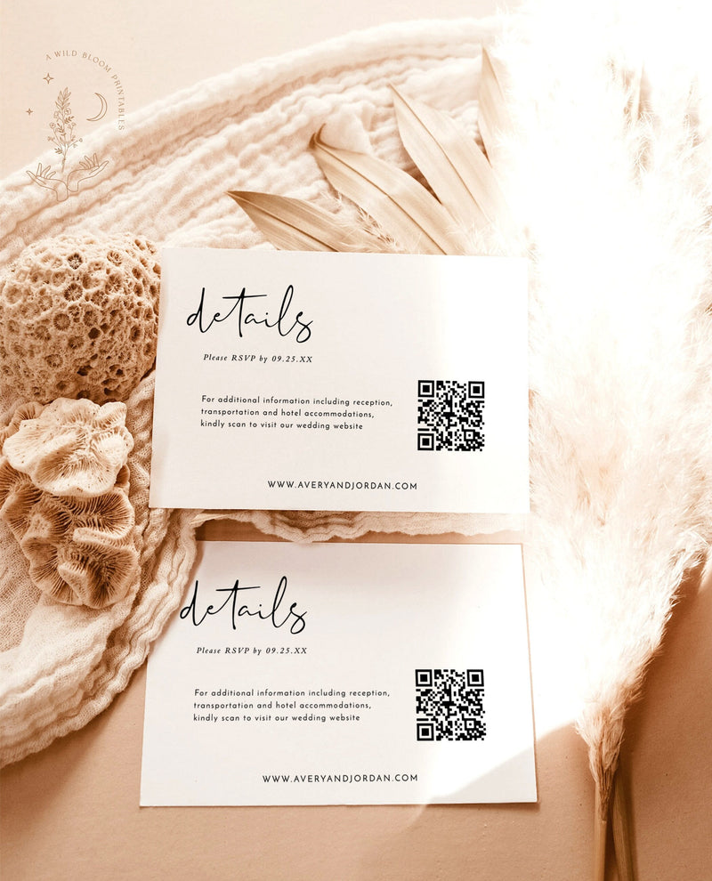 QR Code Details Card | Modern Wedding Details Insert 
