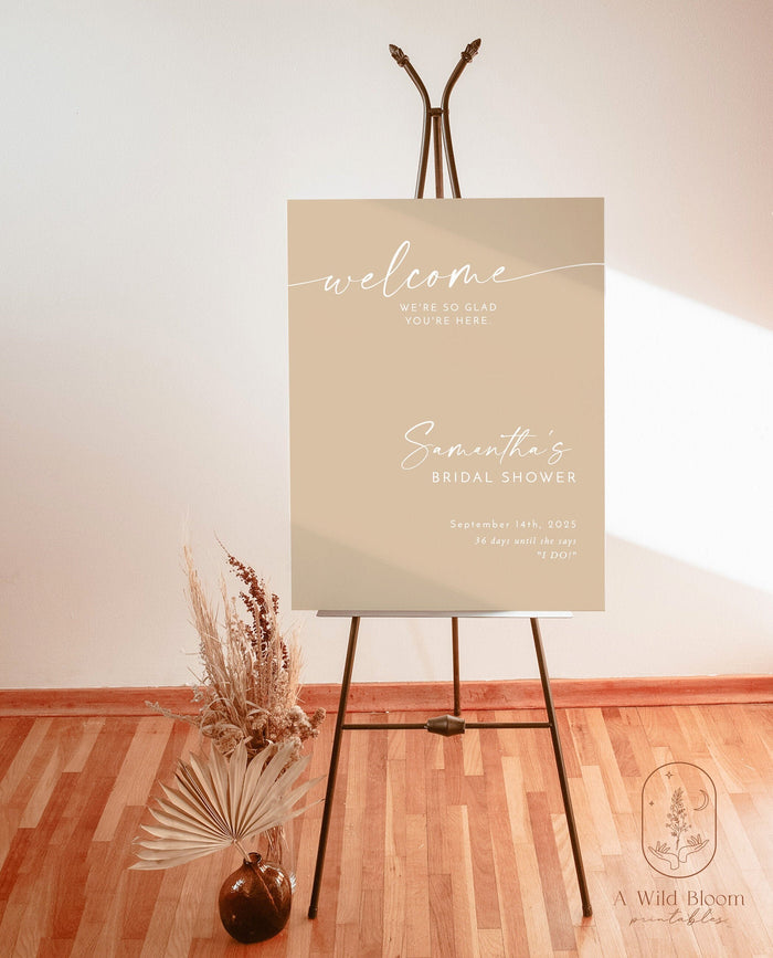 Minimalist Bridal Shower Welcome Sign Template | Beige Welcome Sign