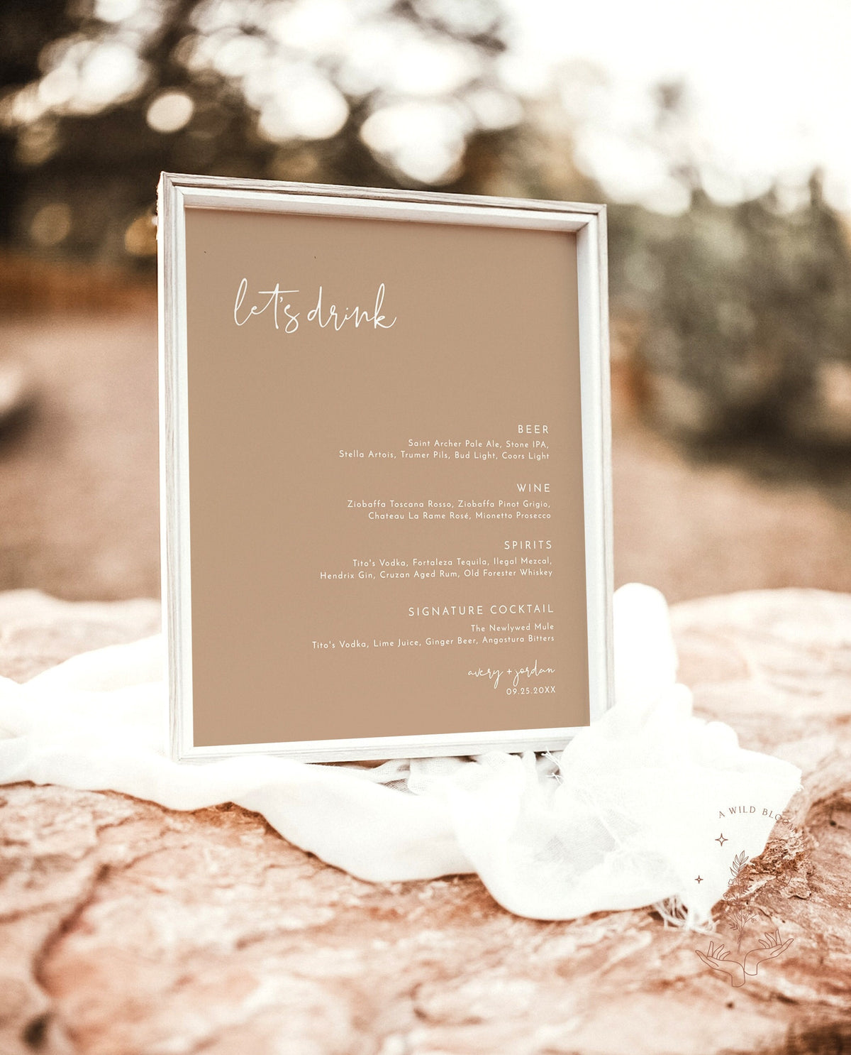 Minimalist Wedding Bar Menu | Modern Neutral Bar Menu Sign