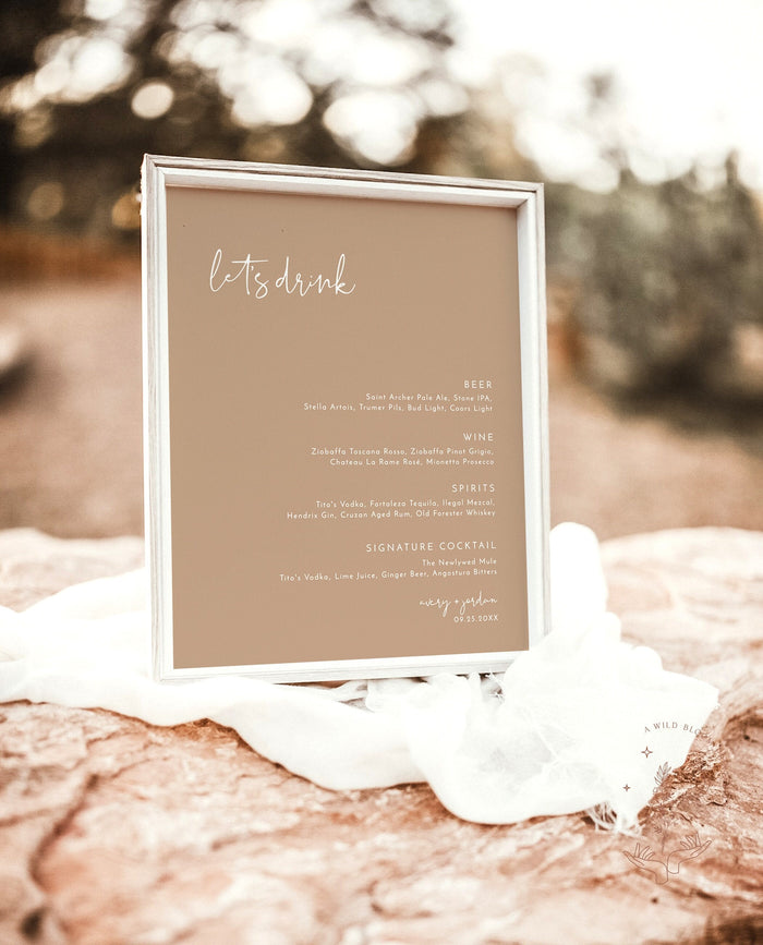 Minimalist Wedding Bar Menu | Modern Neutral Bar Menu Sign
