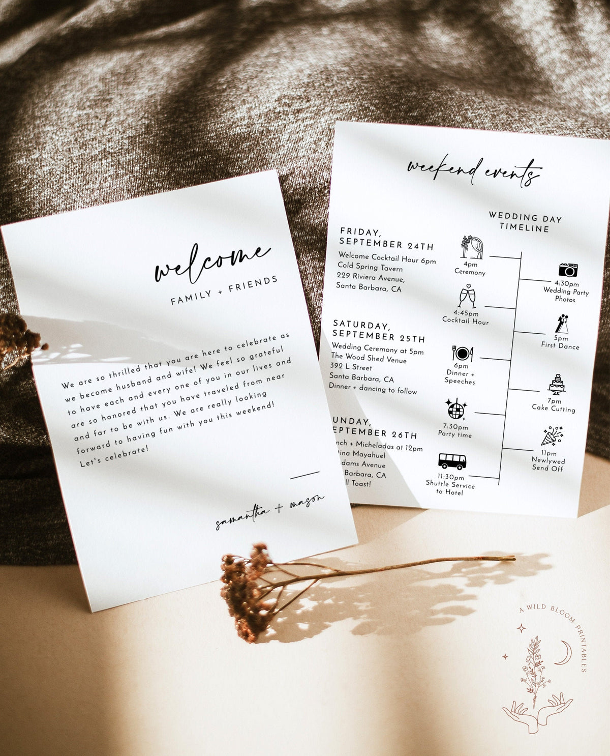 Minimalist Wedding Timeline Template | Modern Order of Events Timeline