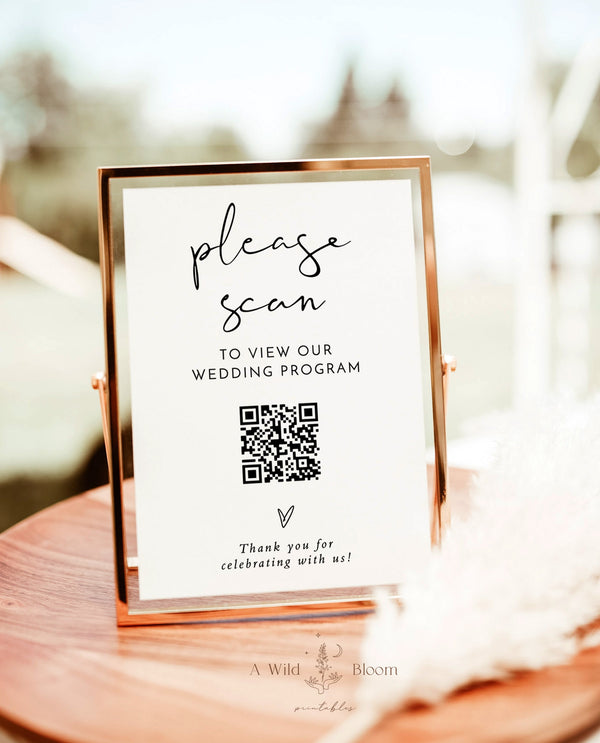 Wedding Program QR Code Sign | Minimalist Wedding QR Code 