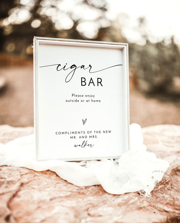 Minimalist Cigar Bar Sign | Modern Wedding Cigar Sign Template 