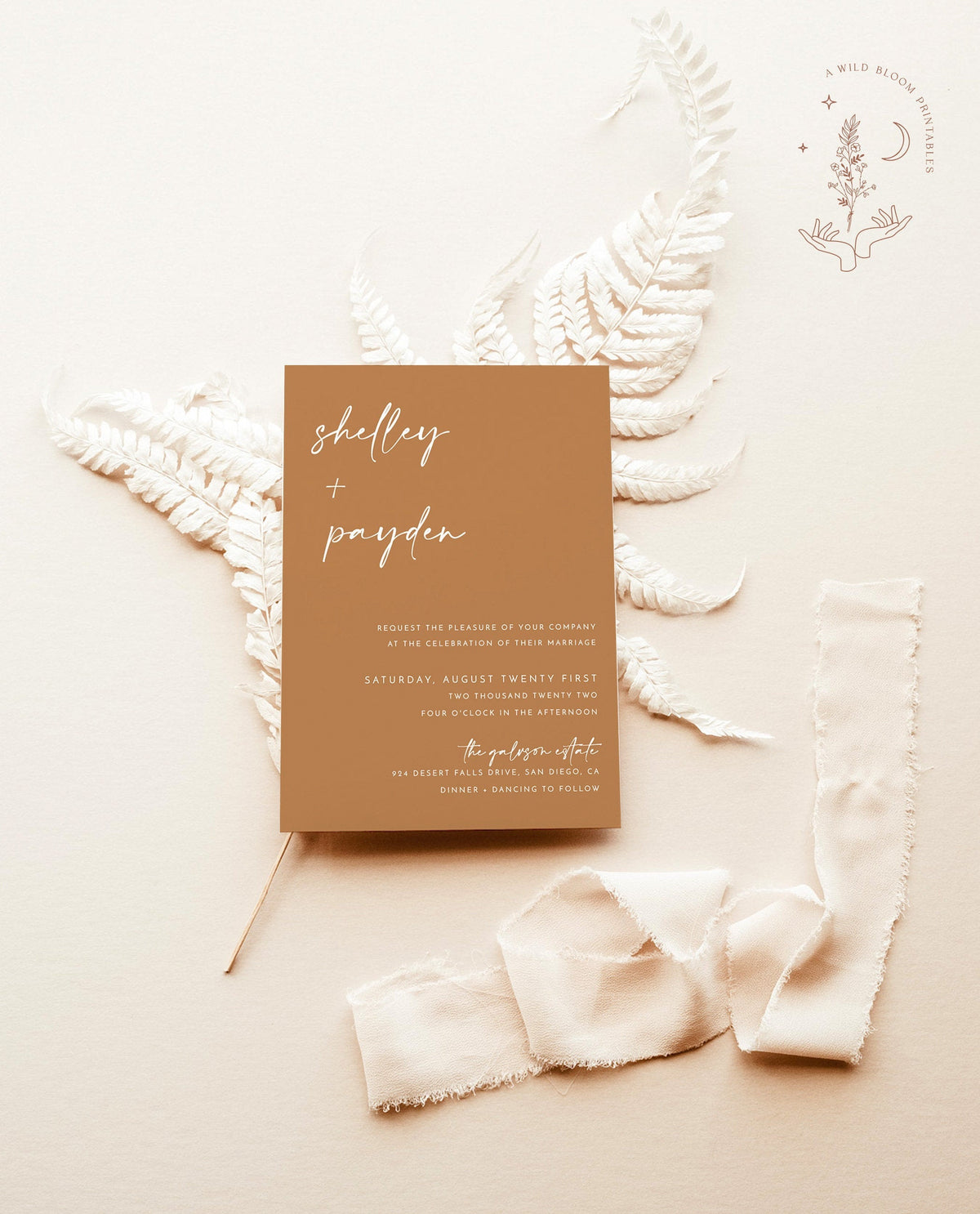 Desert Sand Wedding Invitation Template | Minimal Burnt Orange Wedding Invite
