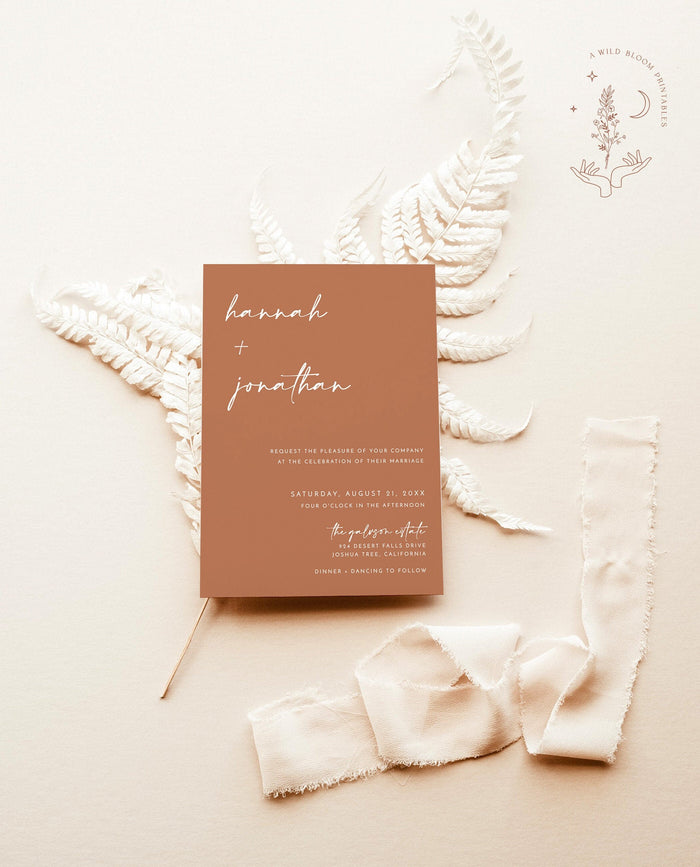 Burnt Orange Wedding Invitation Template | Minimalist Desert Wedding Invite