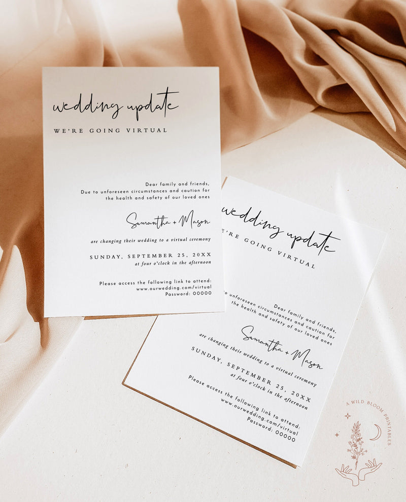 Minimalist Virtual Wedding Announcement Card | Covid Wedding Update 