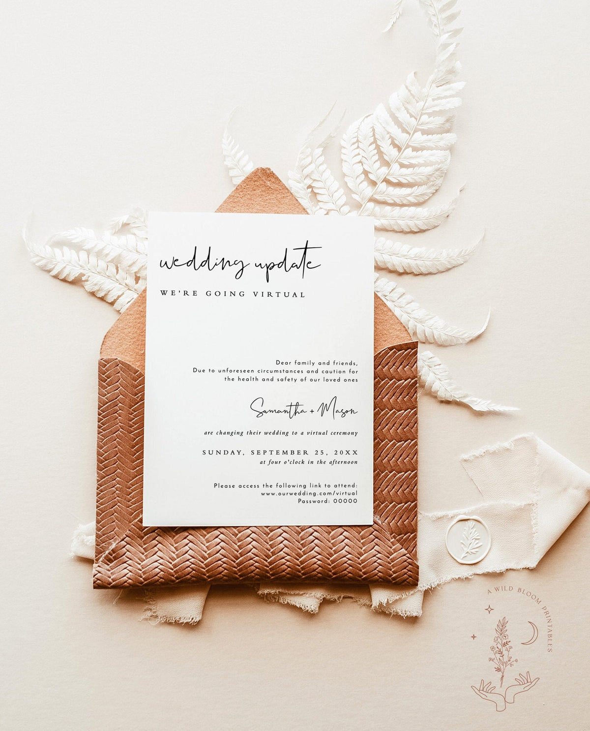 Minimalist Virtual Wedding Announcement Card | Covid Wedding Update