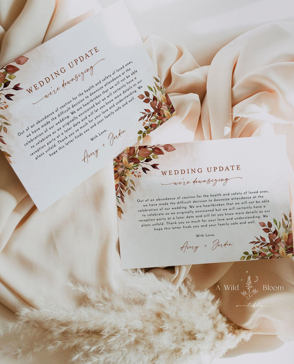 Rustic Wedding Downsize Announcement Card | Covid Wedding Update 