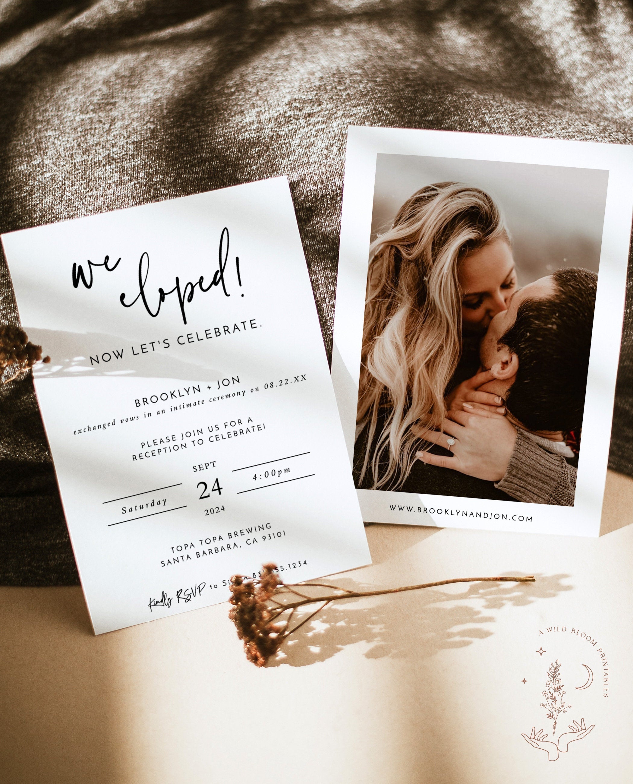 Editable Elopement Party Invite Template | Minimal Casual Reception ...