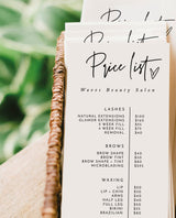 Boho Small Business Price List Template | Beauty Price List 