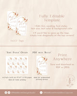 Pampas Grass Favor Tag Template | Burnt Orange Wedding Favor Tag