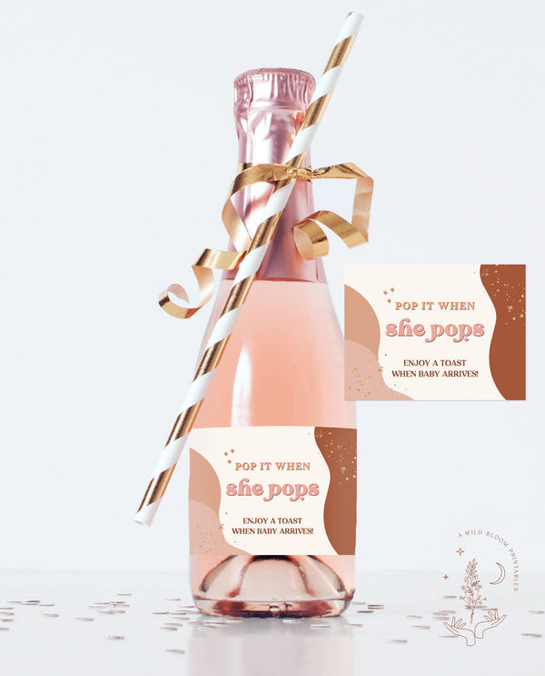 Retro Pop When She Pops Label | Mini Champagne Bottle Label Template 
