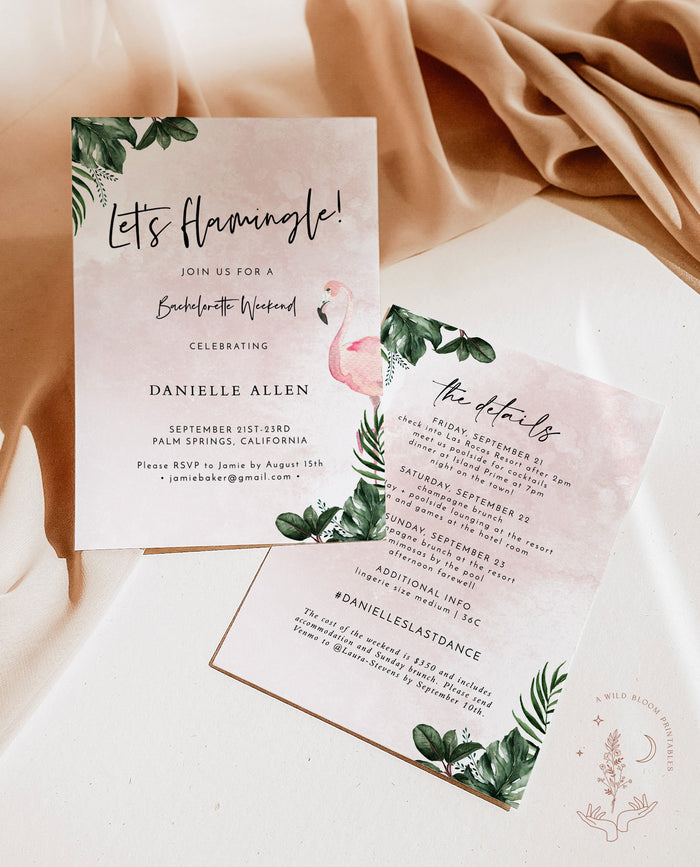 Let's Flamingle Bachelorette Party Invitation | Tropical Bachelorette Itinerary