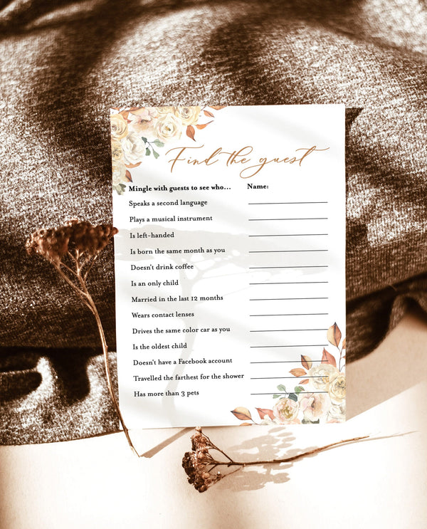 Find the Guest Shower Game | Fall Bridal Shower Game 