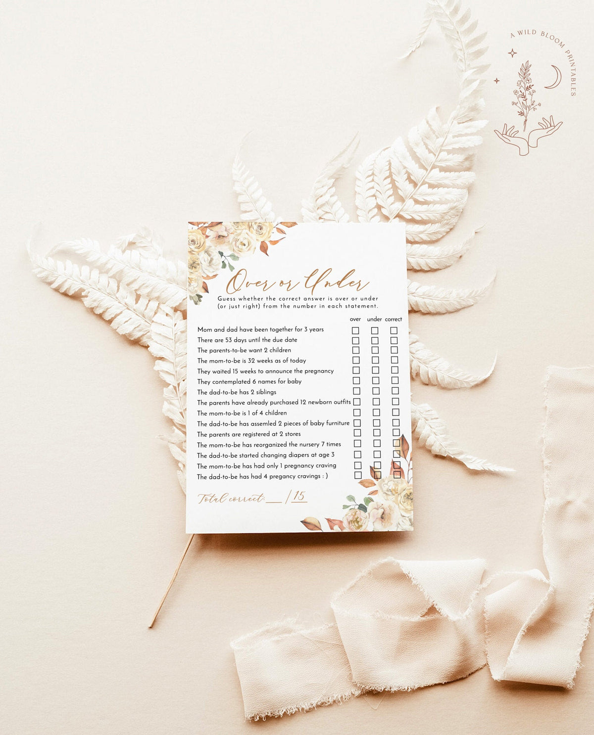 Over or Under Baby Shower Game Template | Fall Baby Shower Game