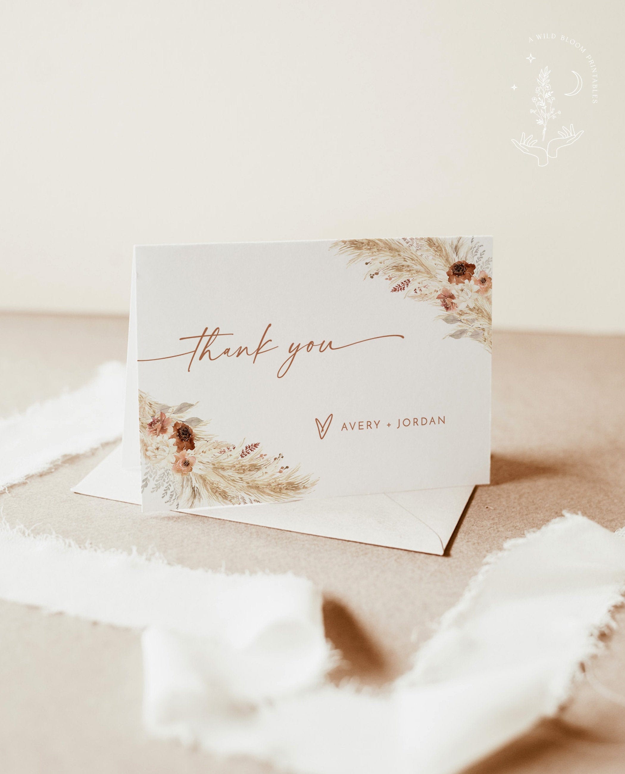 Boho Thank You Card Template | Editable Fall Thank You Cards – Wild ...