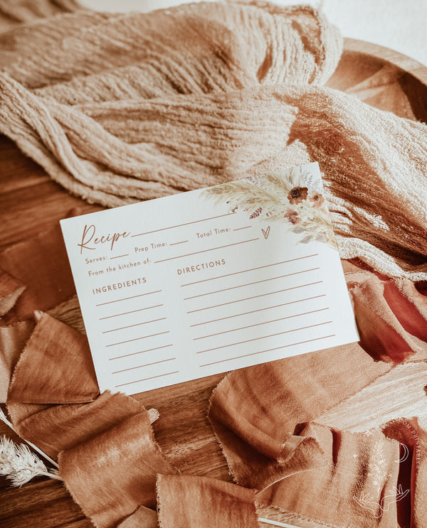 Bridal Shower Recipe Card Insert | Pampas Grass Recipe Card Template | Boho Bridal Shower | Bridal Shower Recipe Request | A4