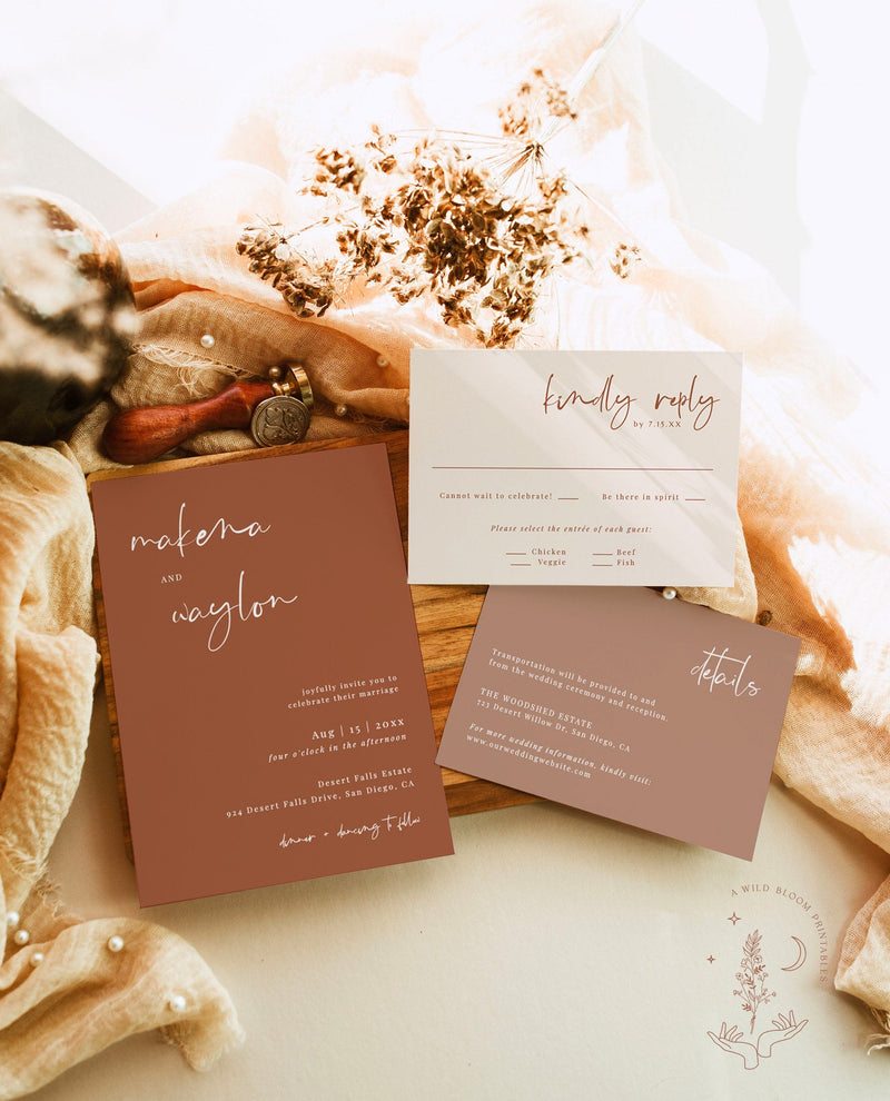 Terracotta Wedding Invitation | Minimalist Desert Wedding Invite 
