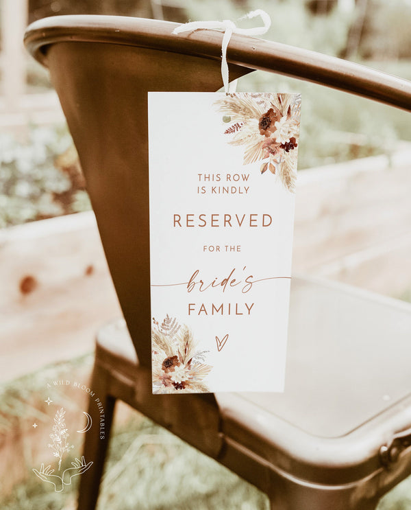 Boho Reserved Chair Tags | Family Reserved Tag | Fall Wedding Reserved Tag | Minimalist Wedding Reserved Seat Sign | Chair Tag Template | A4