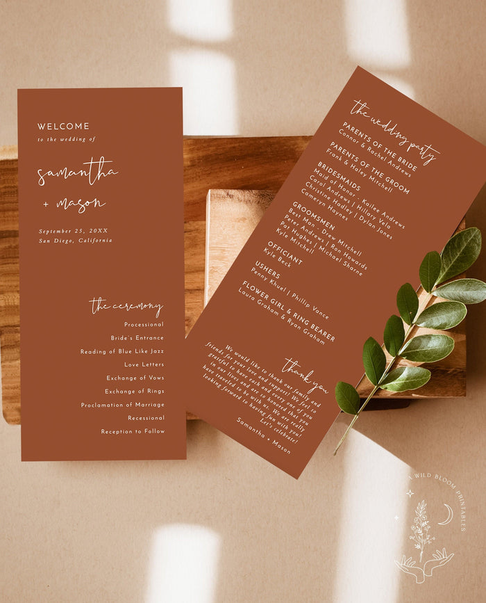 Terracotta Wedding Program | Fall Wedding