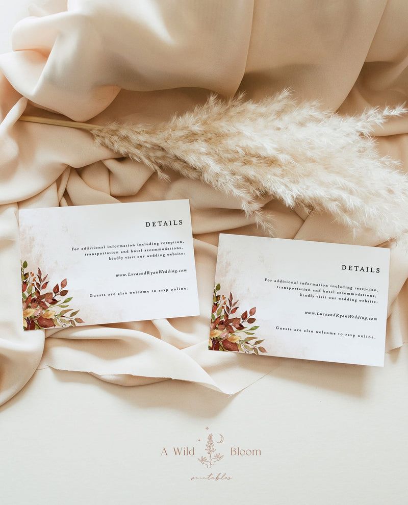 Fall Wedding Details Card | Terracotta Wedding Invitation Insert Card 