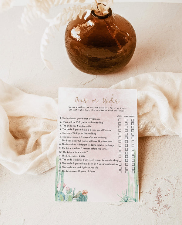 Over or Under Game Template | Fiesta Bridal Shower 
