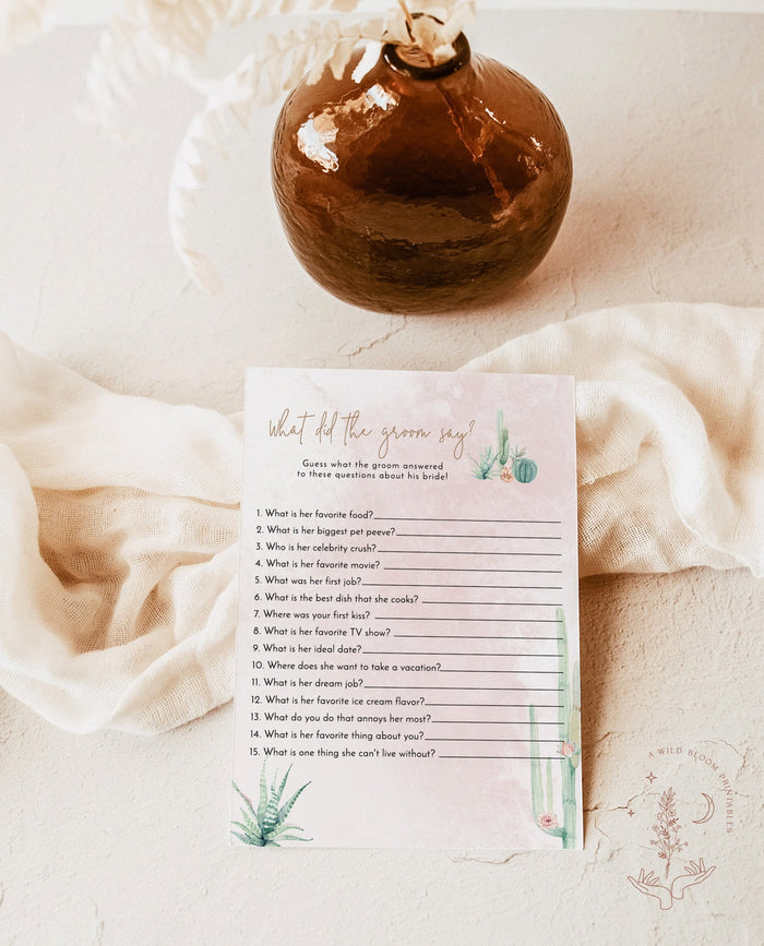 What Did the Groom Say Shower Game | Editable Couples Shower Game Template