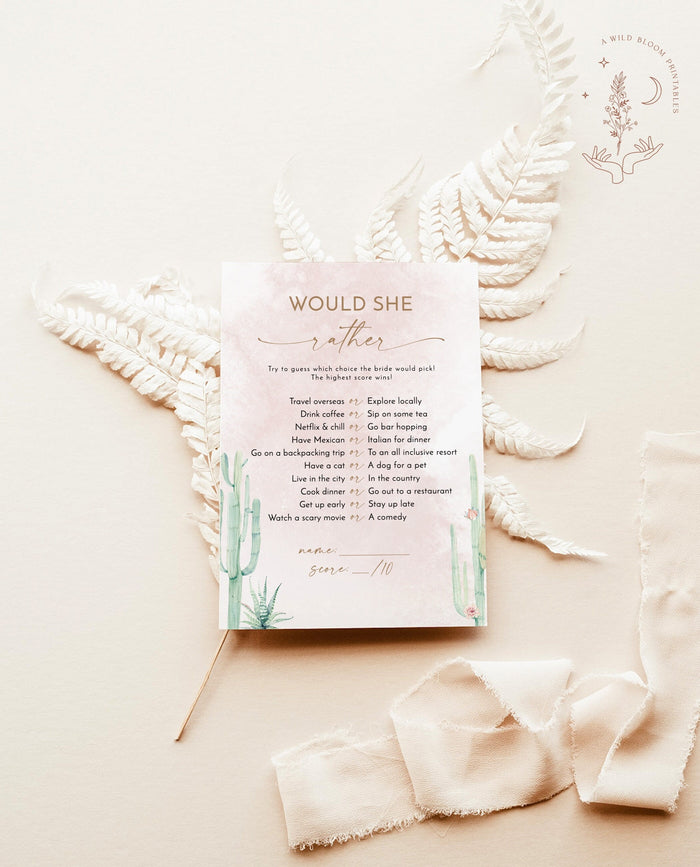 Would She Rather Bridal Shower Game | Desert Bridal Shower Trivia Game