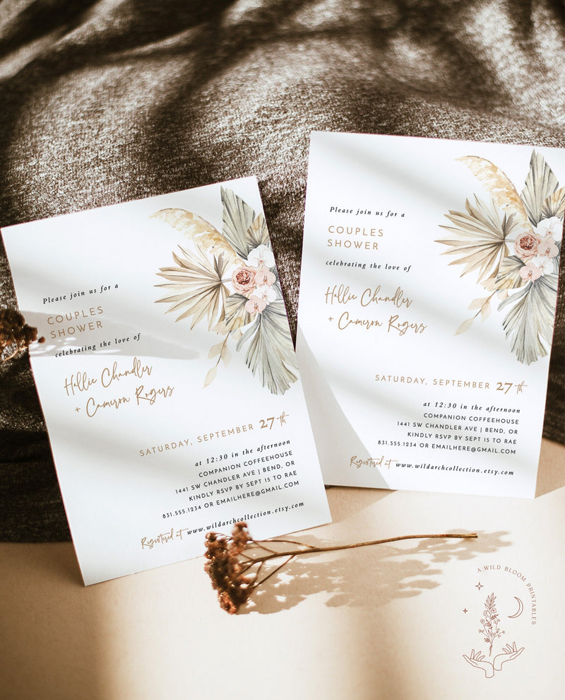 Pampas Grass Couples Shower Invitation | Tropical Engagement Party 