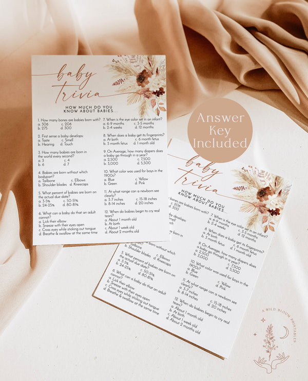 Boho Baby Trivia Shower Game | Baby Shower Trivia Game 