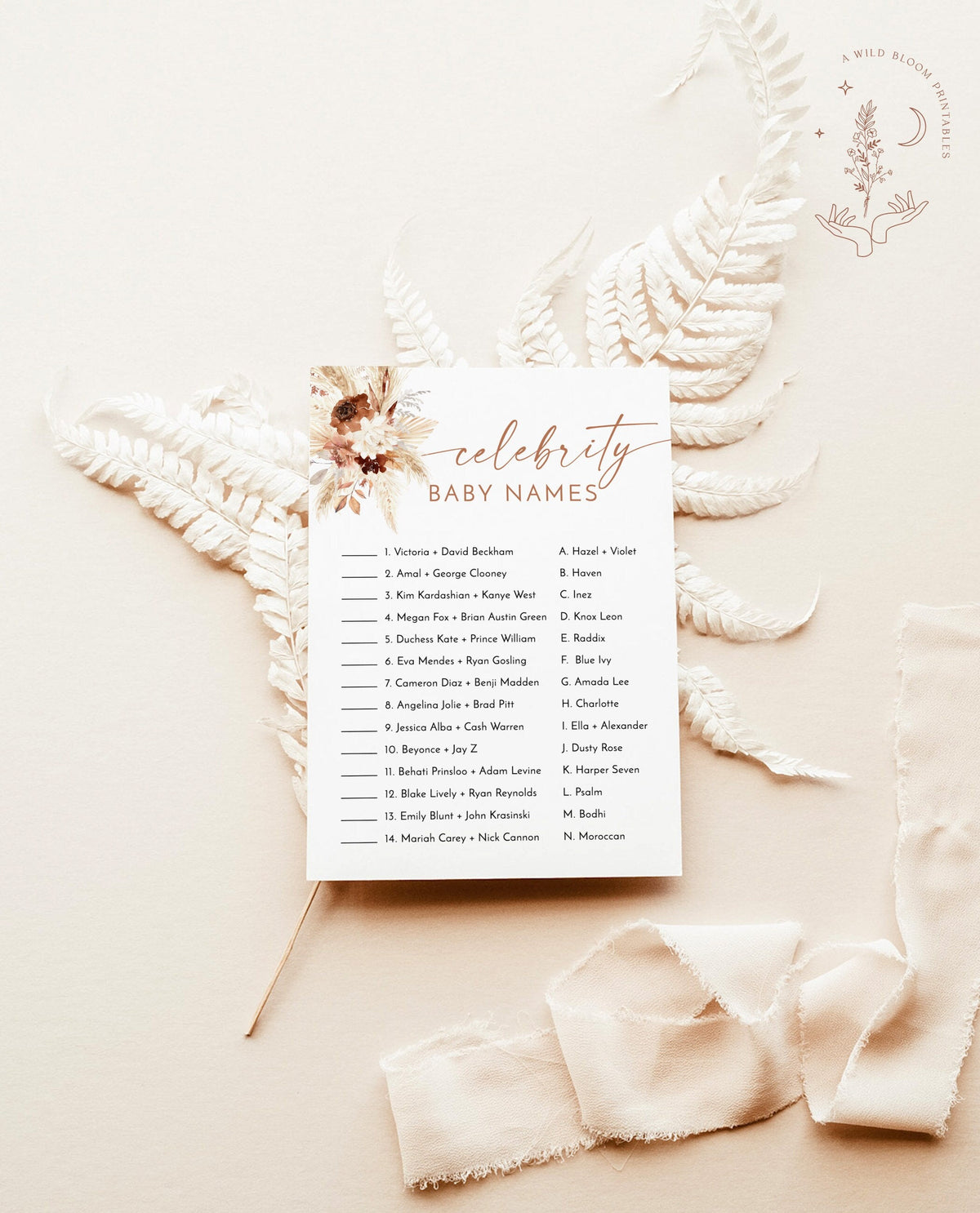 Celebrity Baby Names Game | Pampas Grass Baby Shower Game