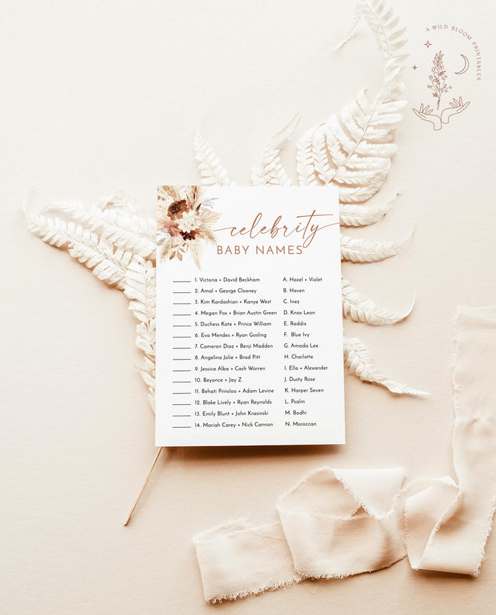 Celebrity Baby Names Game | Pampas Grass Baby Shower Game
