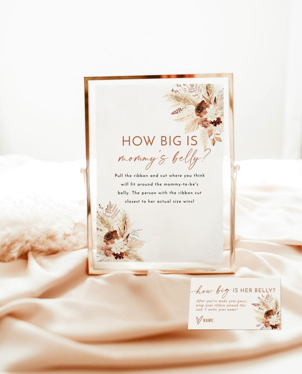 How Big is Mommy's Belly Game | Boho Baby Shower Game | Girl Baby Shower | Guess Her Size Baby Shower Game | Pampas Grass Baby Shower | A4